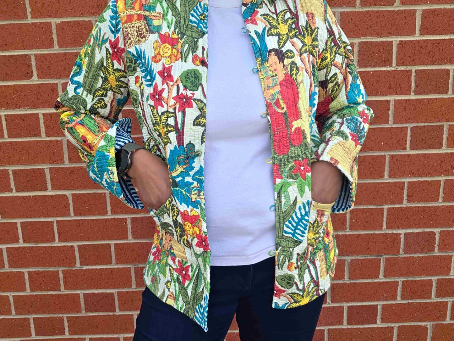 Deepika ~ Frida on white | Quilted Cotton Reversible Jacket
