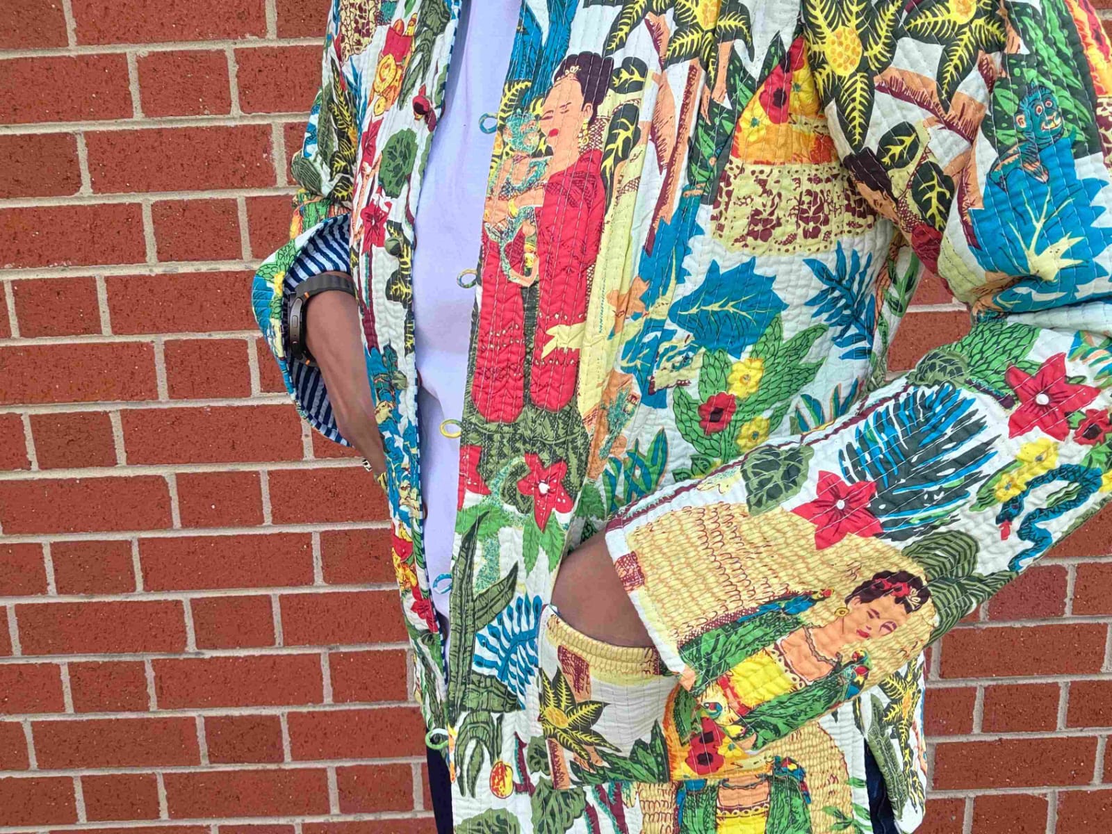 Deepika ~ Frida on white | Quilted Cotton Reversible Jacket