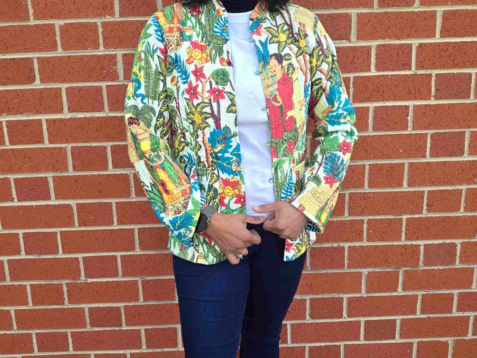 Deepika ~ Frida on white | Quilted Cotton Reversible Jacket