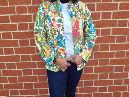 Deepika ~ Frida on white | Quilted Cotton Reversible Jacket