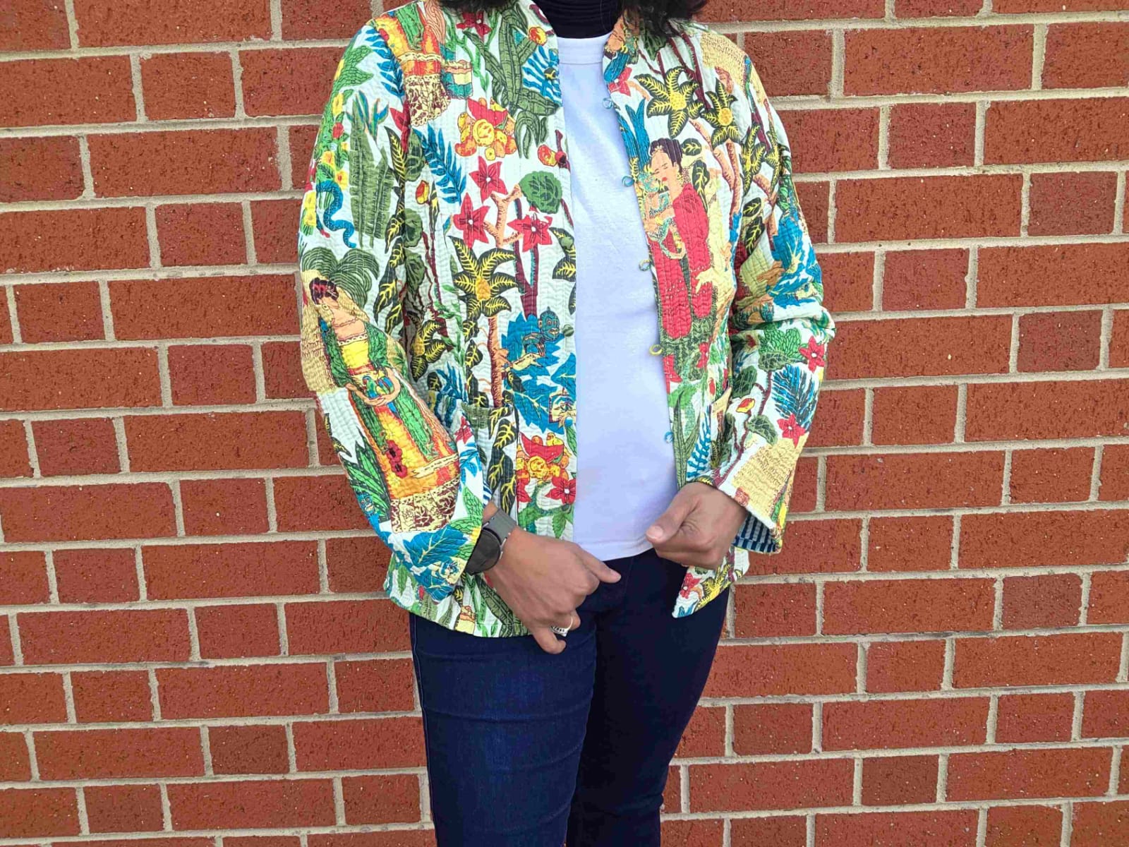 Deepika ~ Frida on white | Quilted Cotton Reversible Jacket