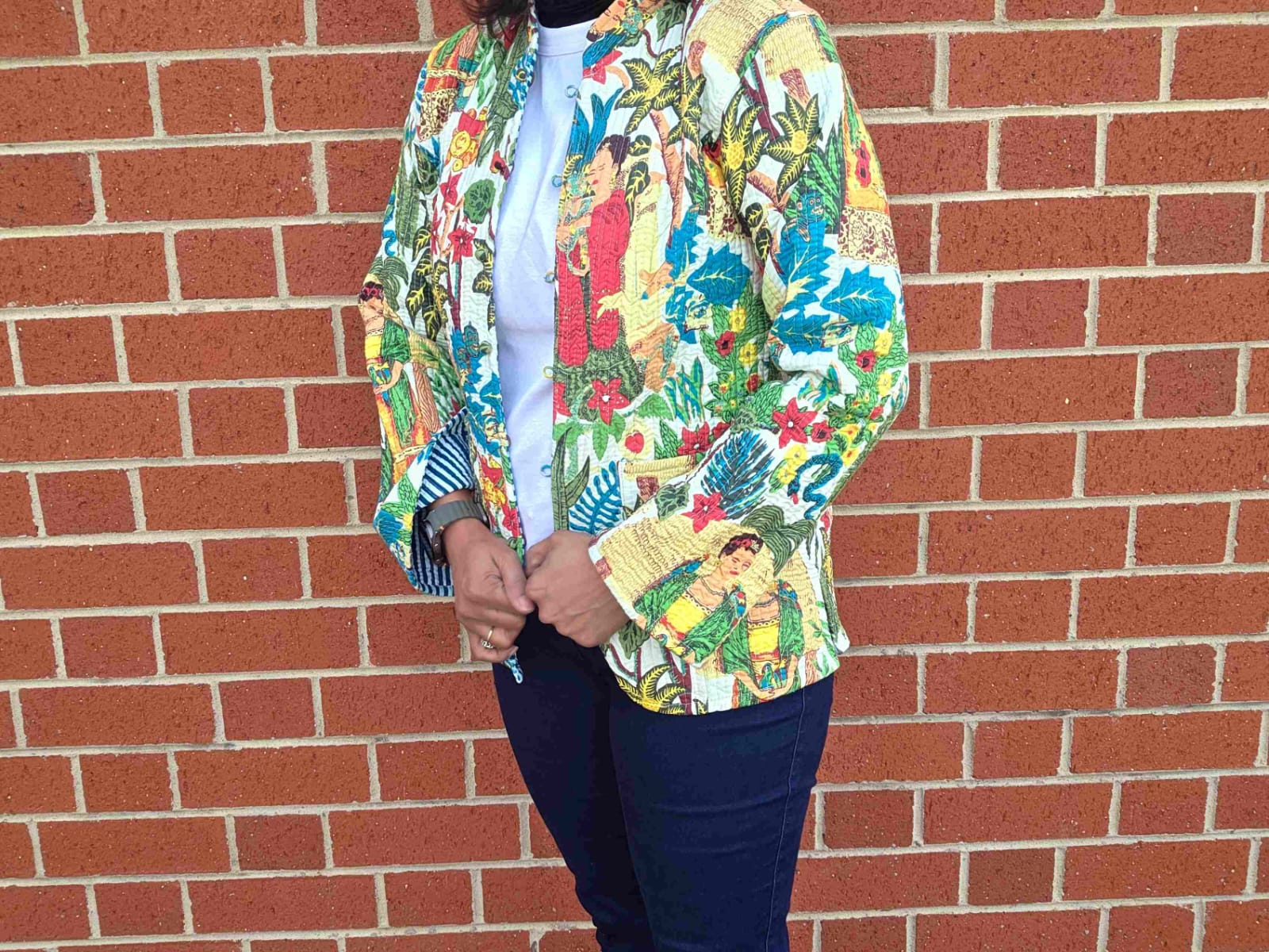 Deepika ~ Frida on white | Quilted Cotton Reversible Jacket