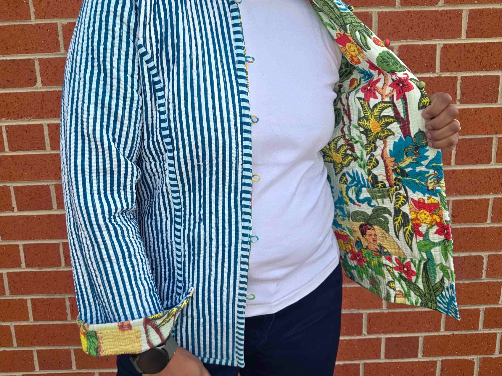 Deepika ~ Frida on white | Quilted Cotton Reversible Jacket