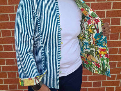 Deepika ~ Frida on white | Quilted Cotton Reversible Jacket