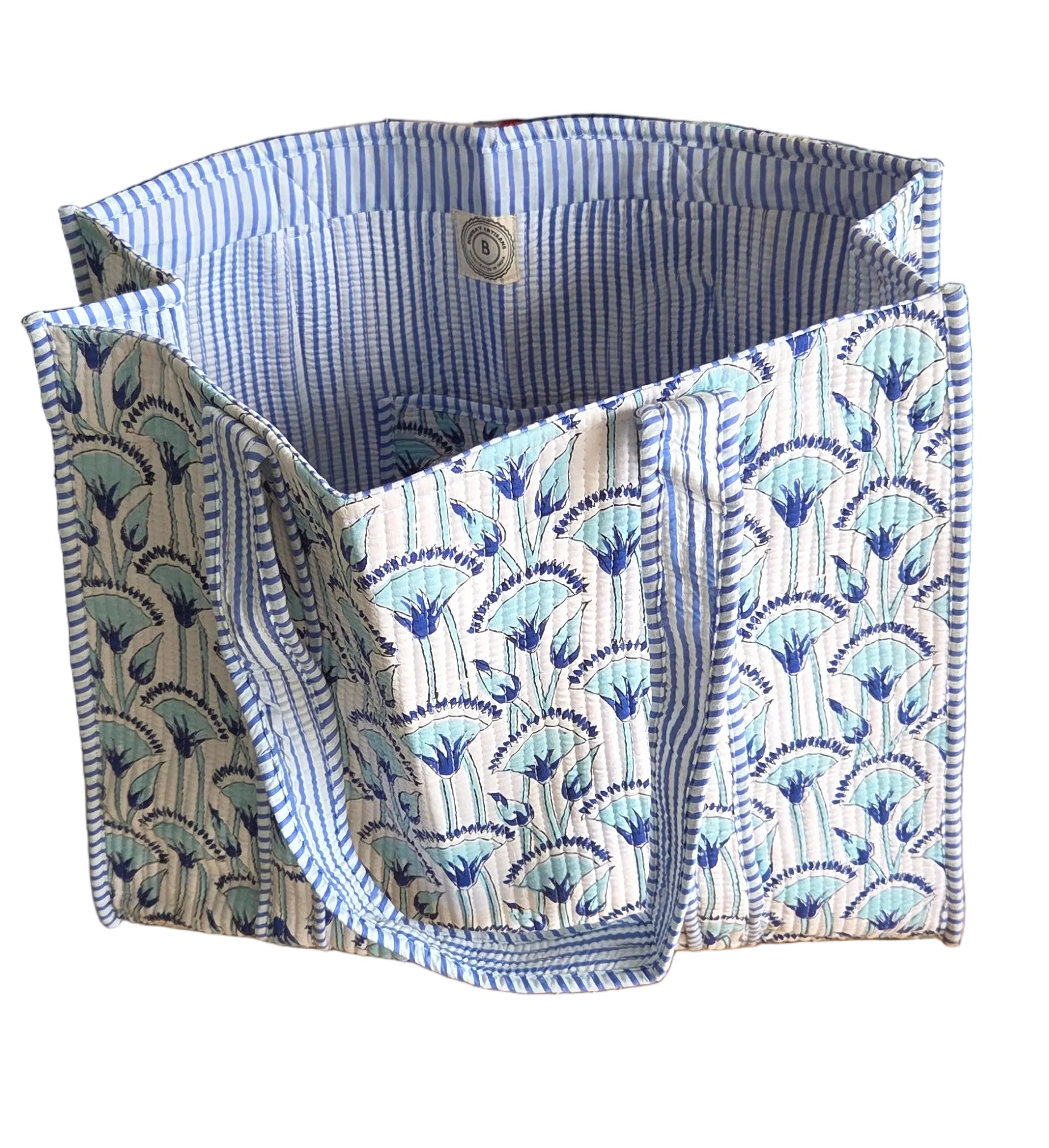 Disha | Blue Shells | Quilted Cotton Reversible Tote