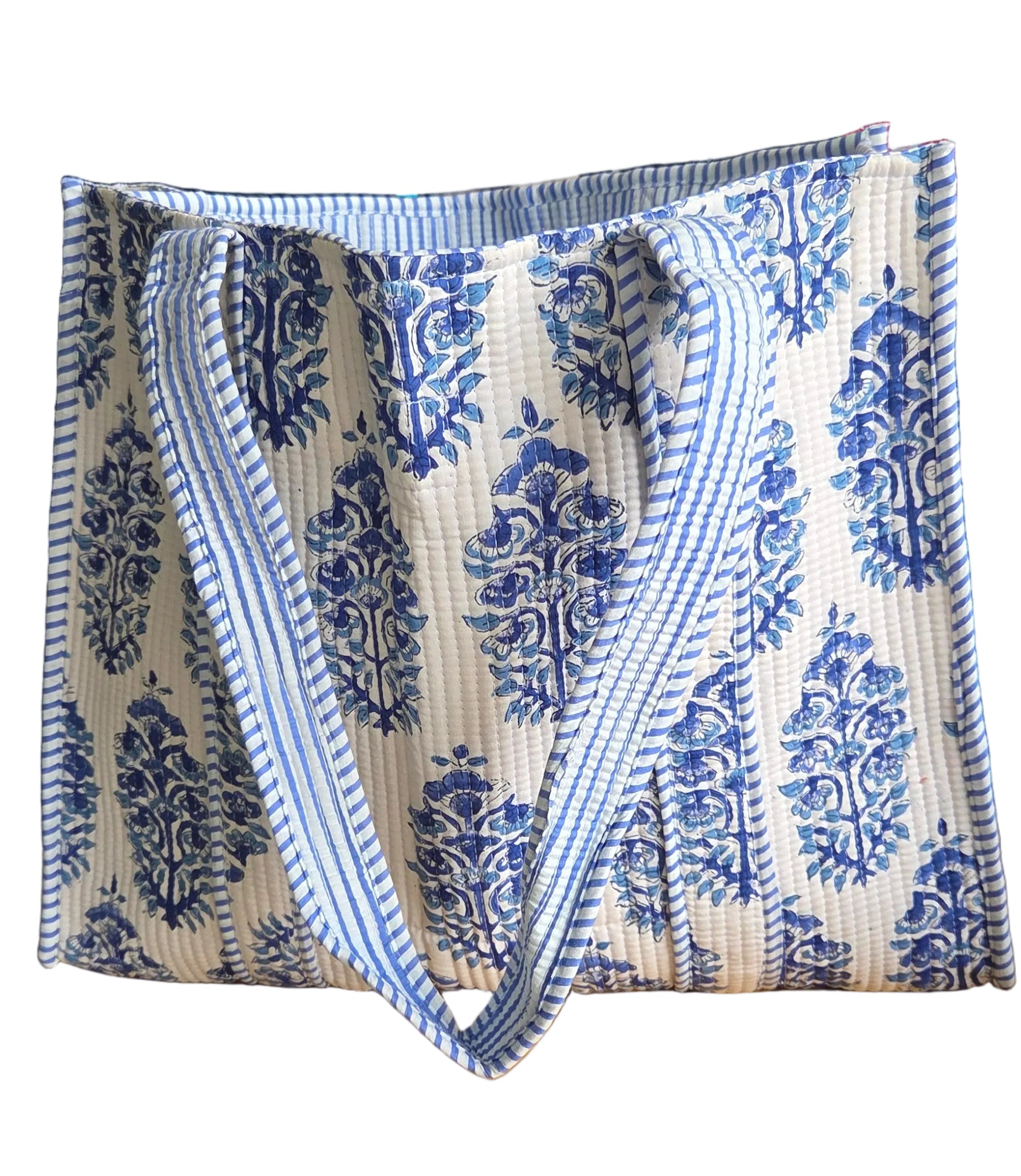 Disha | Blue Booti | Quilted Cotton Reversible Tote