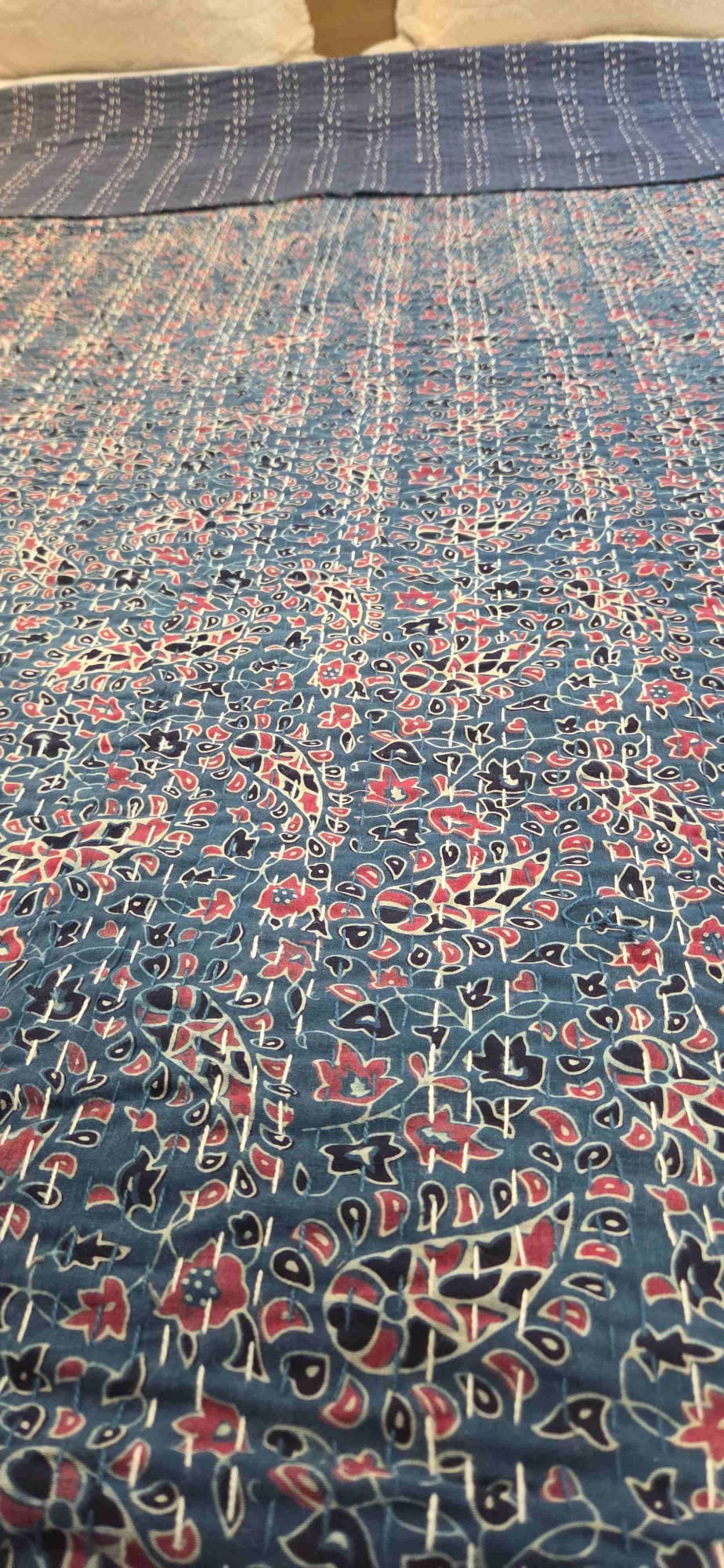 Indigo Ajrakh ~ Kantha Bedspread ~ Queen | King