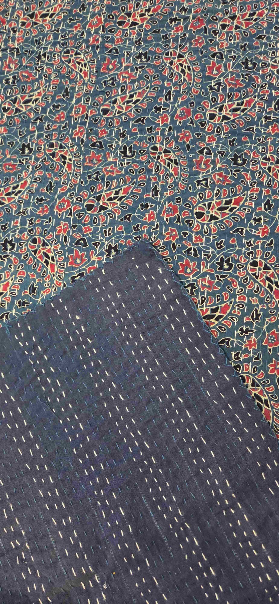 Indigo Ajrakh ~ Kantha Bedspread ~ Queen | King