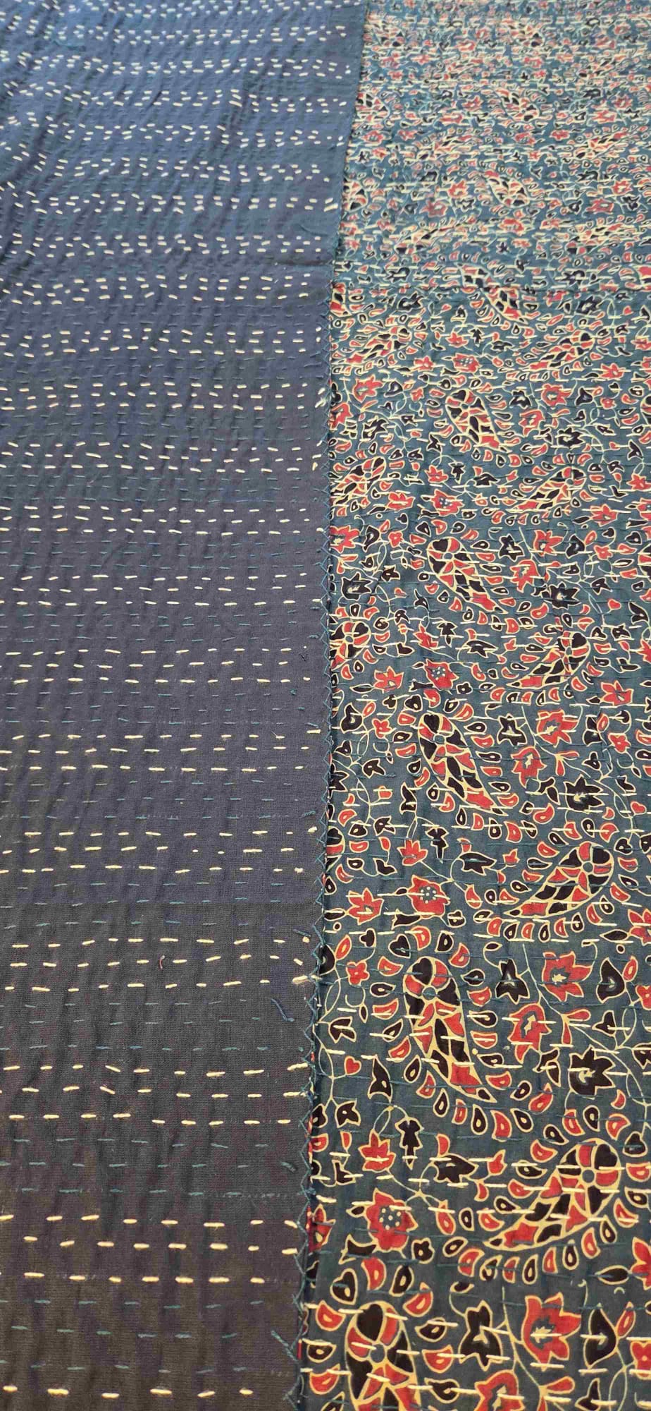 Indigo Ajrakh ~ Kantha Bedspread ~ Queen | King