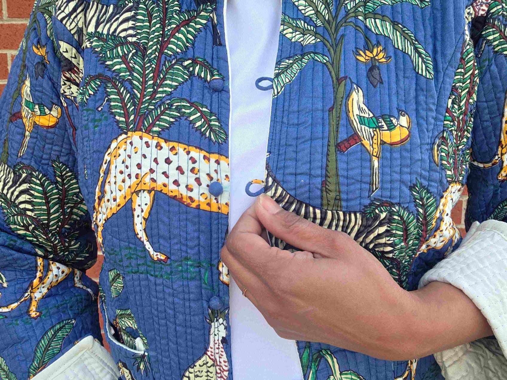 Deepika ~ Jungle Blue | Quilted Cotton Reversible Jacket