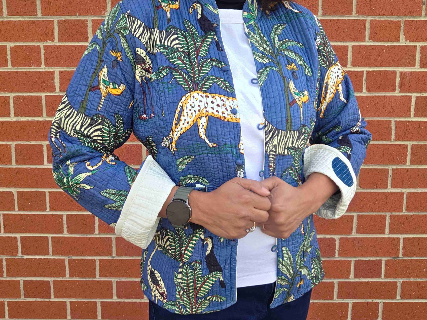 Deepika ~ Jungle Blue | Quilted Cotton Reversible Jacket