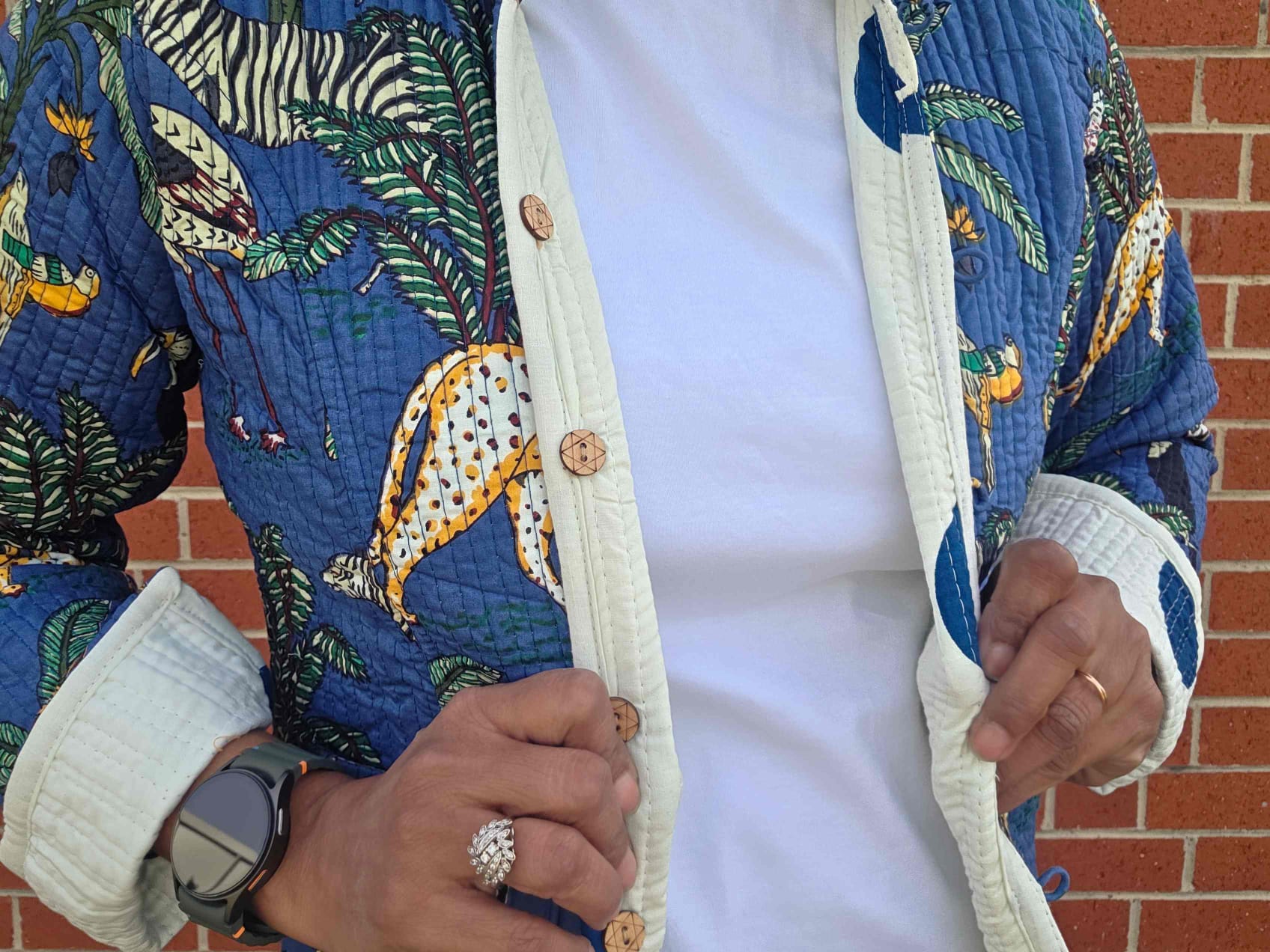 Deepika ~ Jungle Blue | Quilted Cotton Reversible Jacket