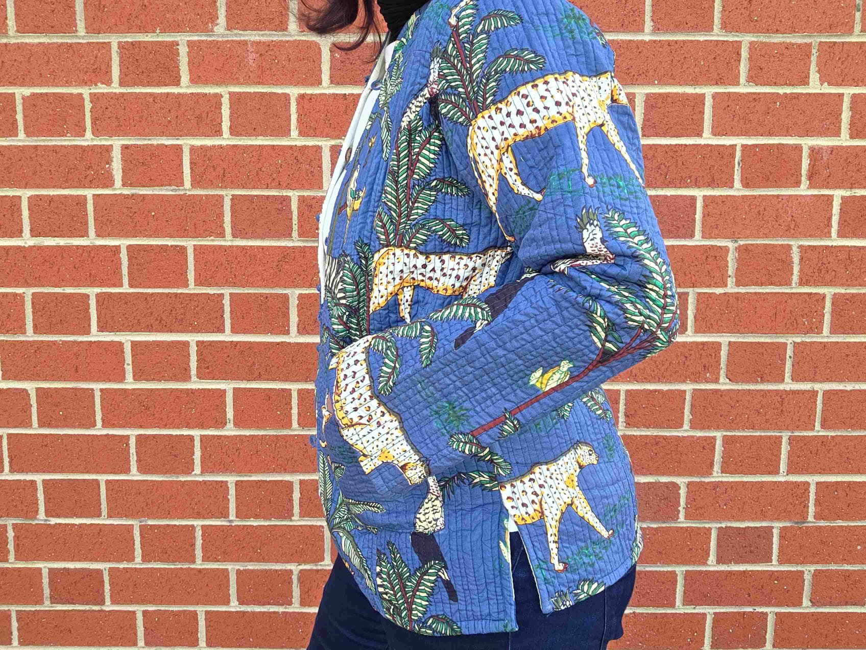 Deepika ~ Jungle Blue | Quilted Cotton Reversible Jacket
