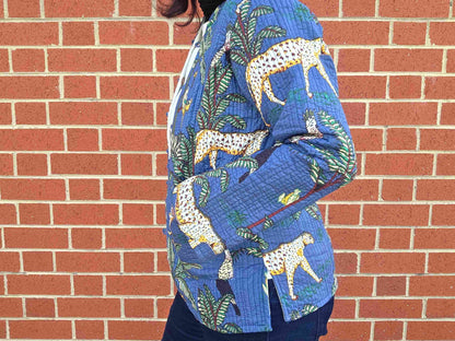 Deepika ~ Jungle Blue | Quilted Cotton Reversible Jacket