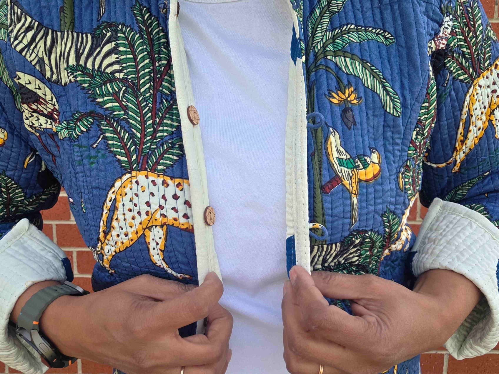 Deepika ~ Jungle Blue | Quilted Cotton Reversible Jacket