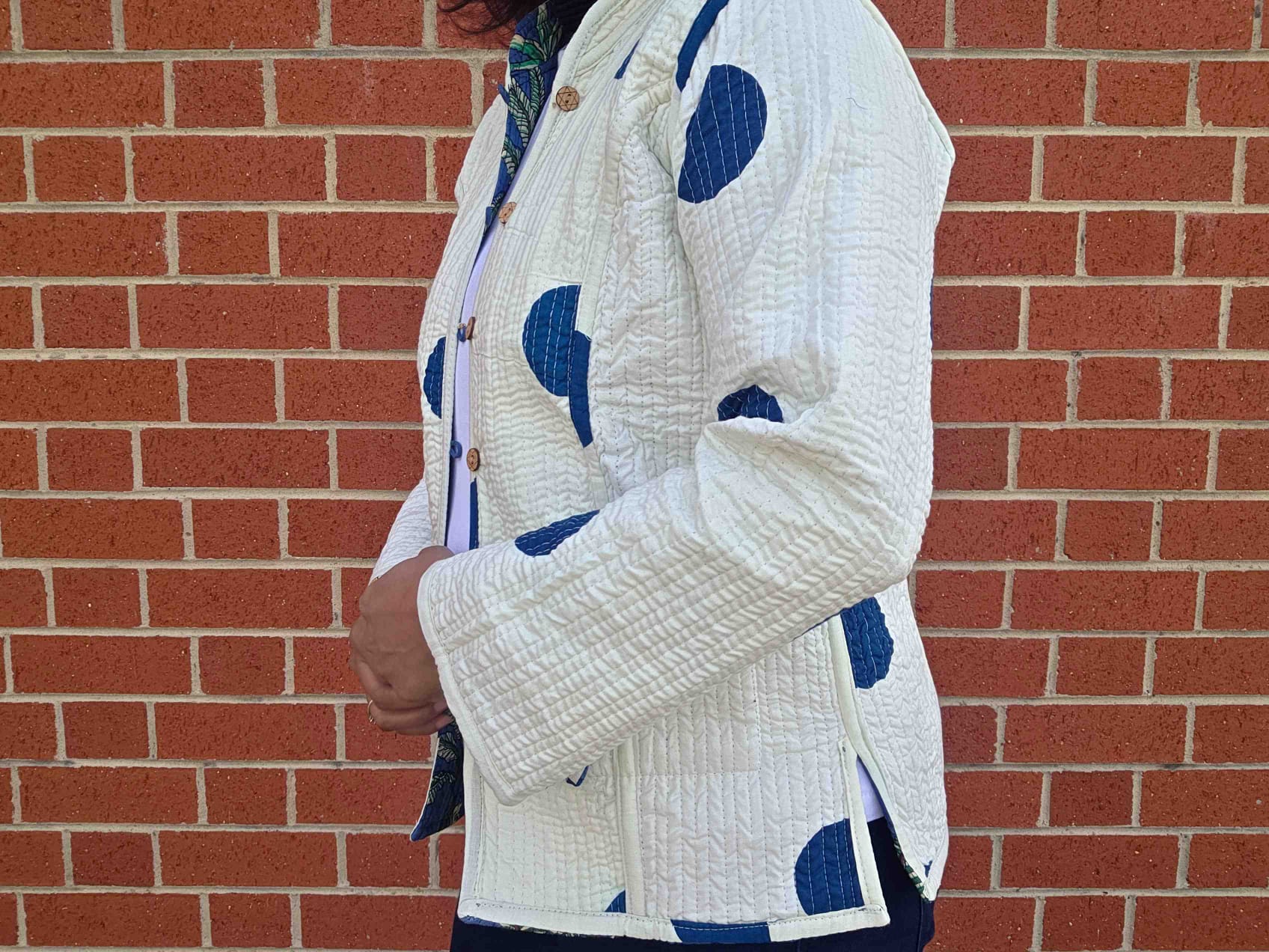 Deepika ~ Jungle Blue | Quilted Cotton Reversible Jacket