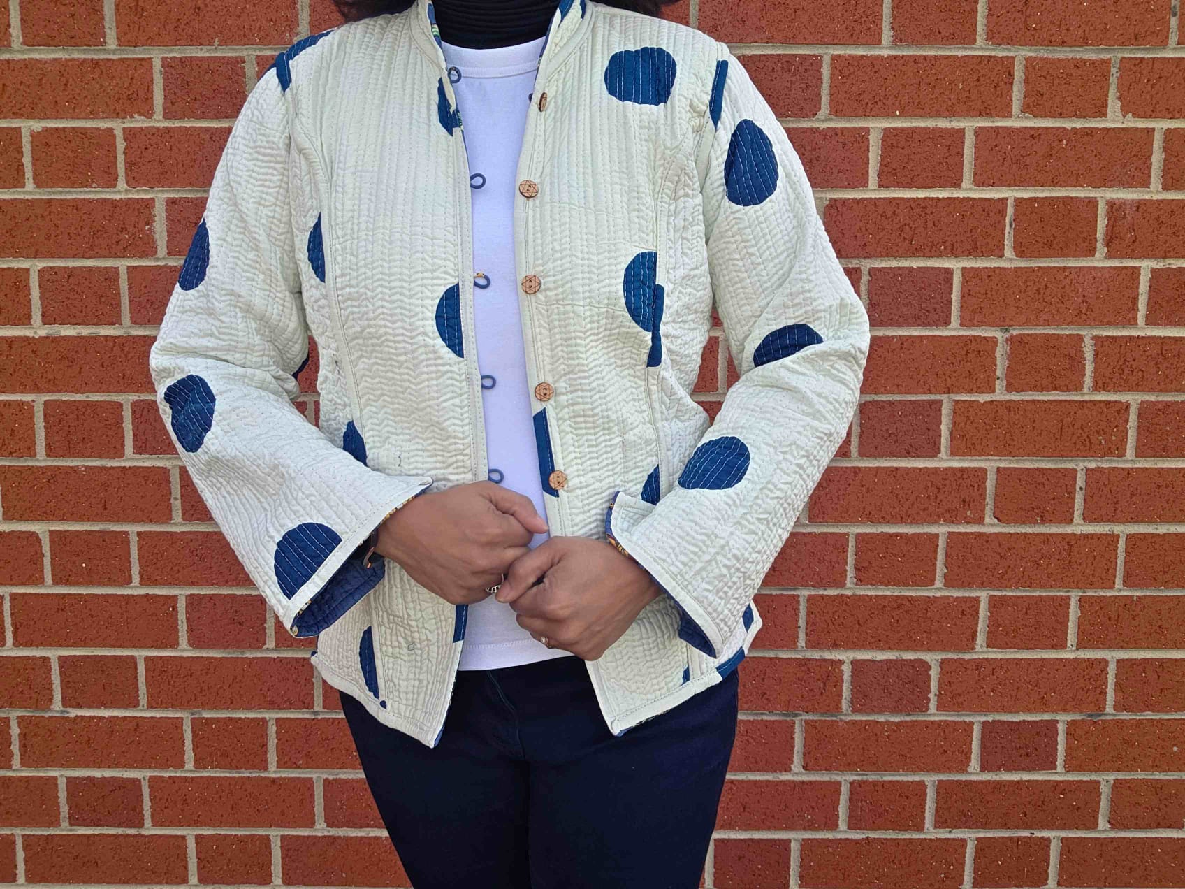 Deepika ~ Jungle Blue | Quilted Cotton Reversible Jacket
