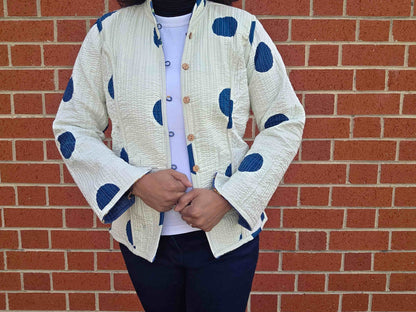 Deepika ~ Jungle Blue | Quilted Cotton Reversible Jacket