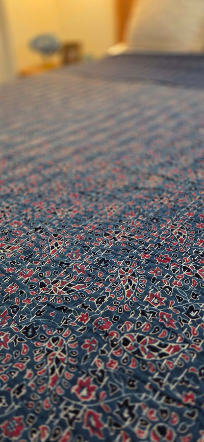 Indigo Ajrakh ~ Kantha Bedspread ~ Queen | King