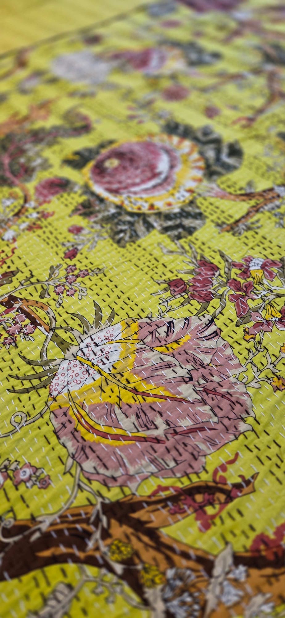 Lemon Blossom ~ Kantha Bedspread ~ Queen | King