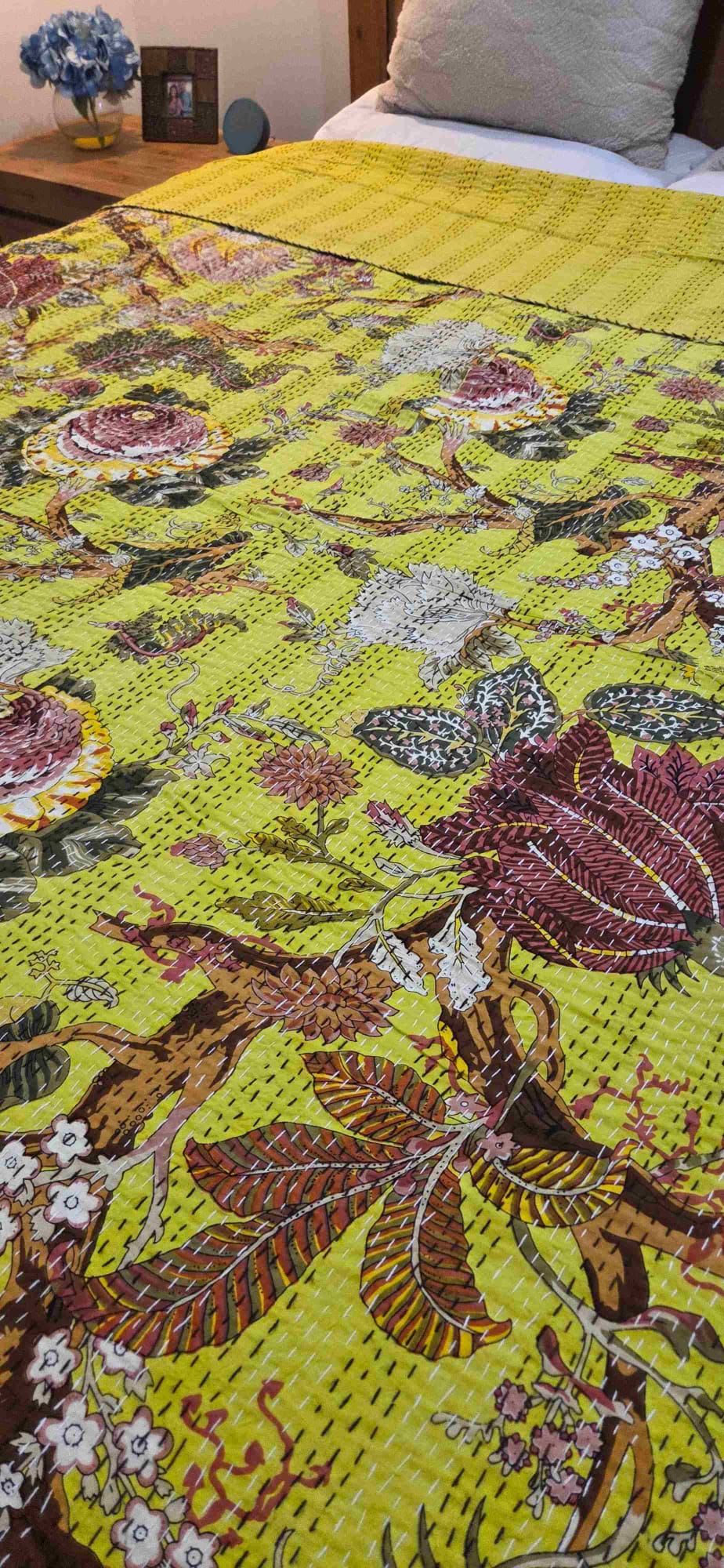 Lemon Blossom ~ Kantha Bedspread ~ Queen | King