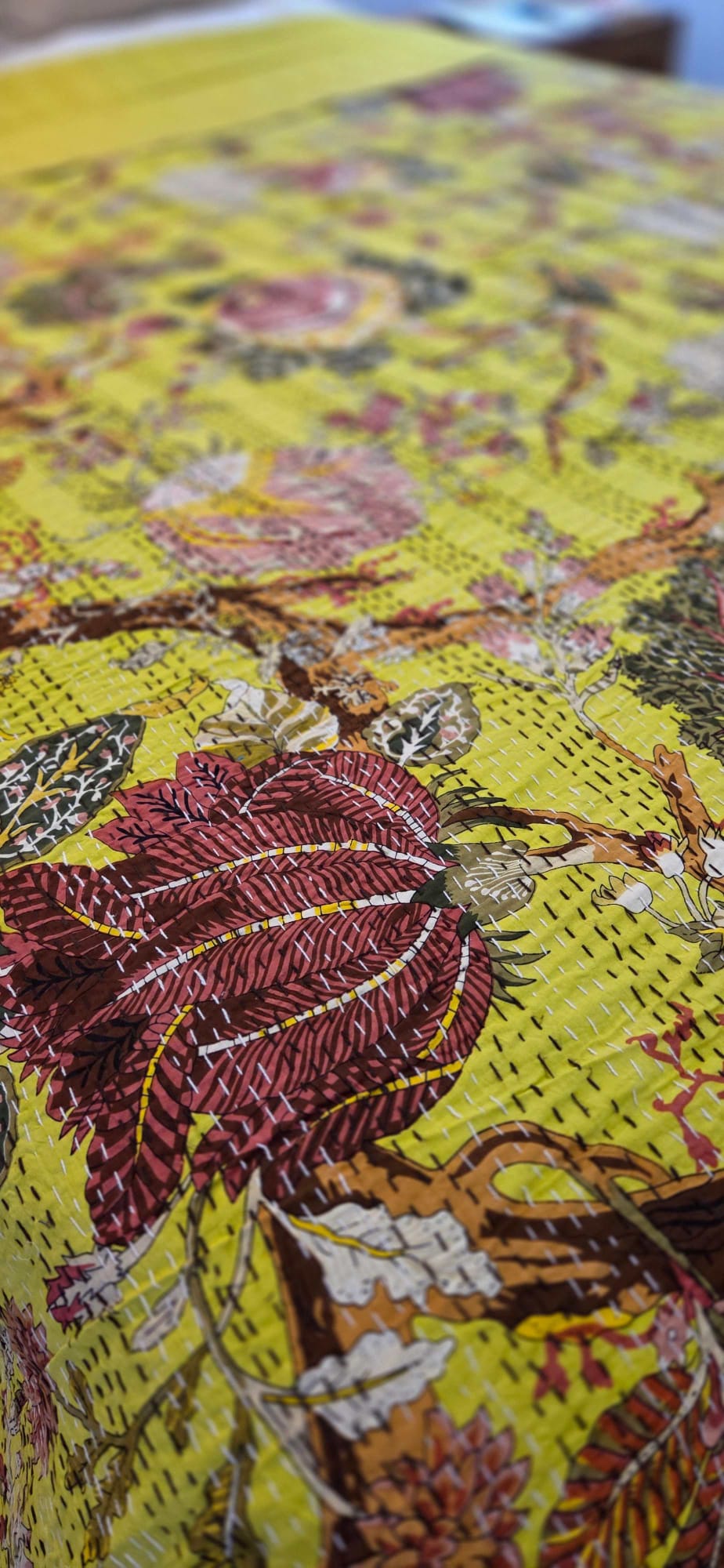 Lemon Blossom ~ Kantha Bedspread ~ Queen | King