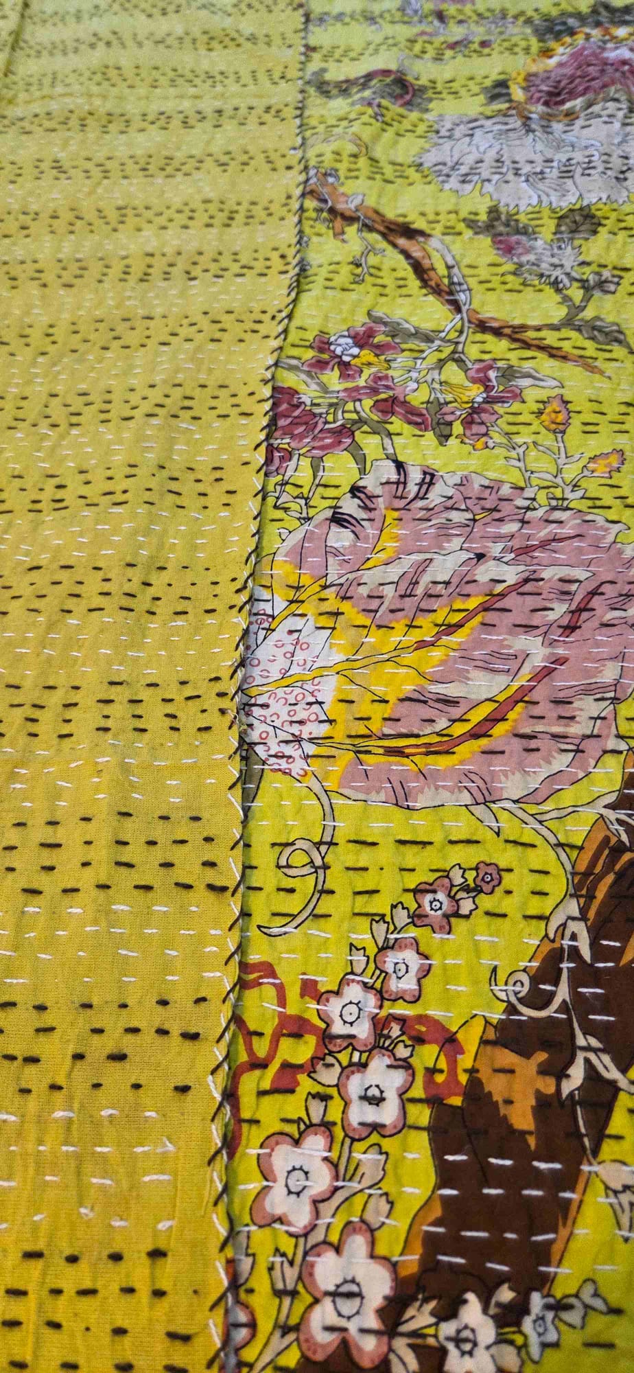 Lemon Blossom ~ Kantha Bedspread ~ Queen | King