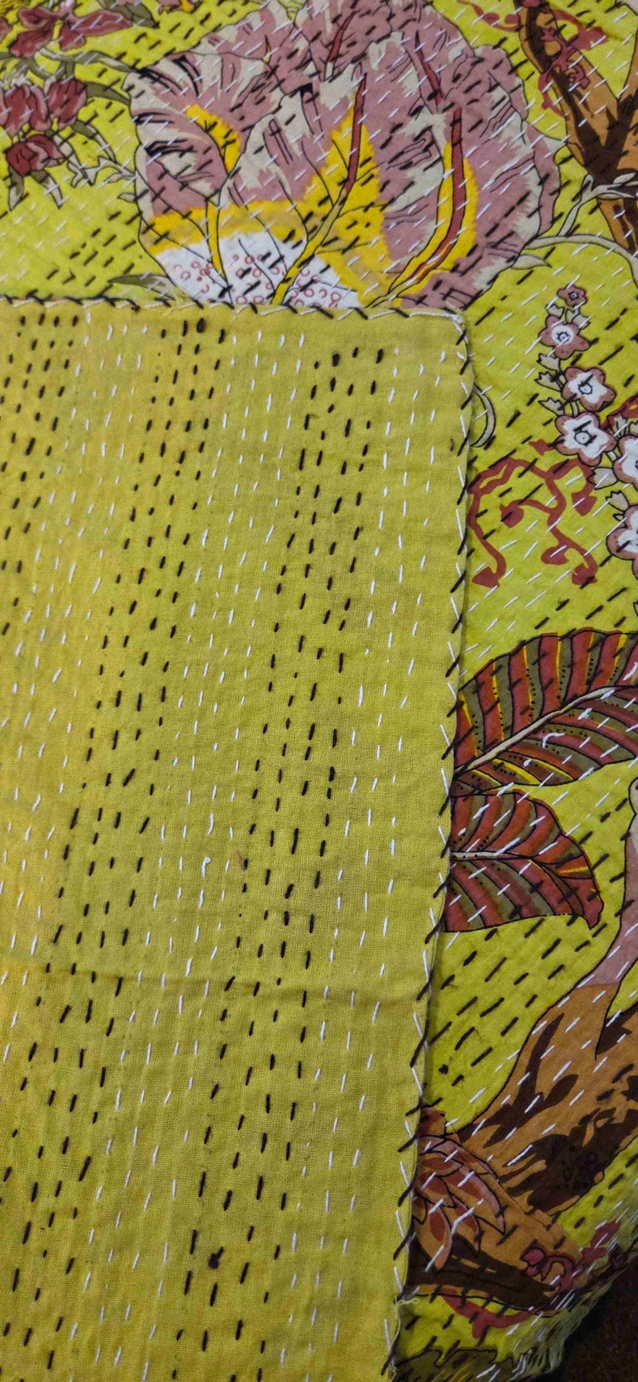 Lemon Blossom ~ Kantha Bedspread ~ Queen | King