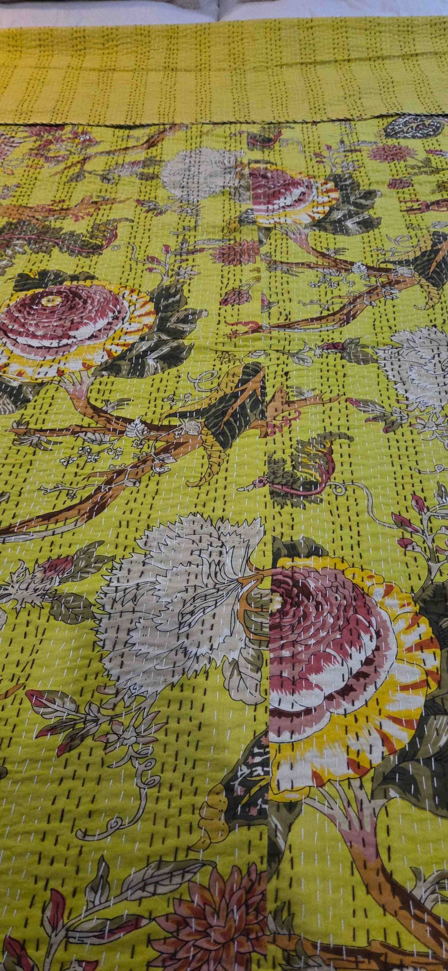 Lemon Blossom ~ Kantha Bedspread ~ Queen | King
