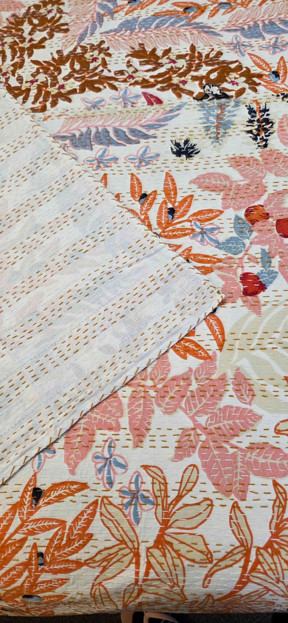 Pastel Bloom ~ Kantha Bedspread ~ Queen | King
