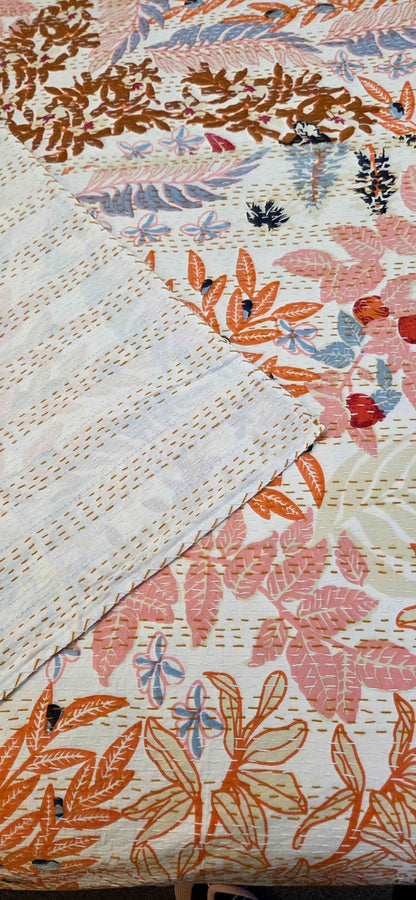 Pastel Bloom ~ Kantha Bedspread ~ Queen | King