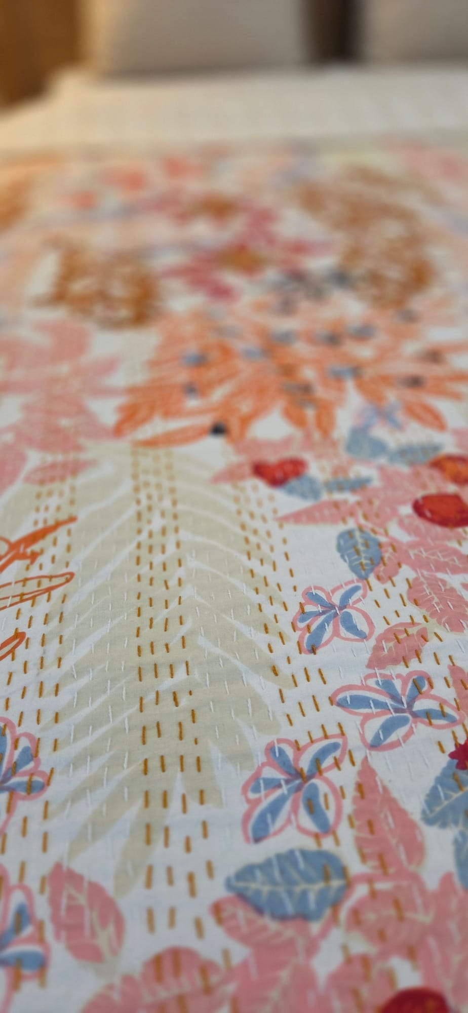 Pastel Bloom ~ Kantha Bedspread ~ Queen | King