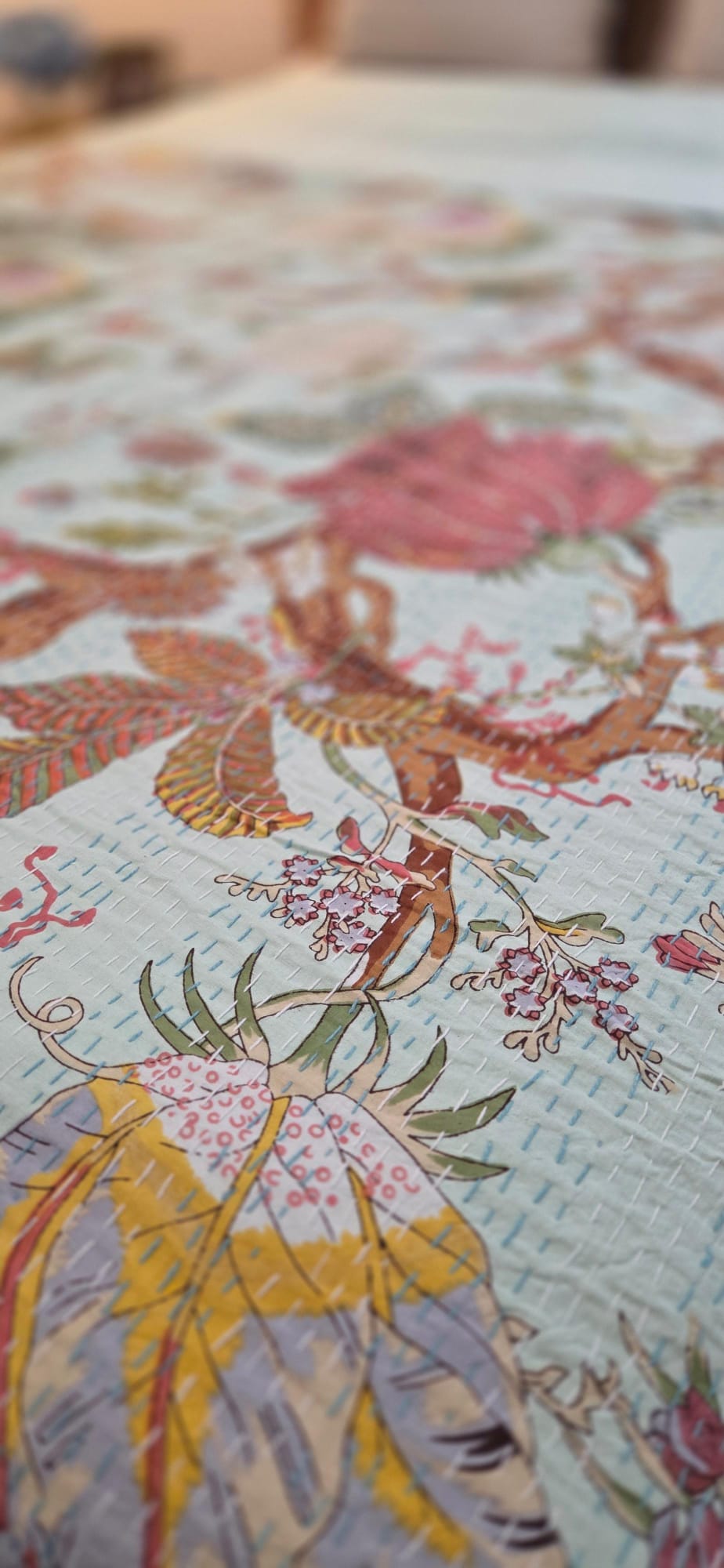 Pistachio ~ Kantha Bedspread ~ Queen | King