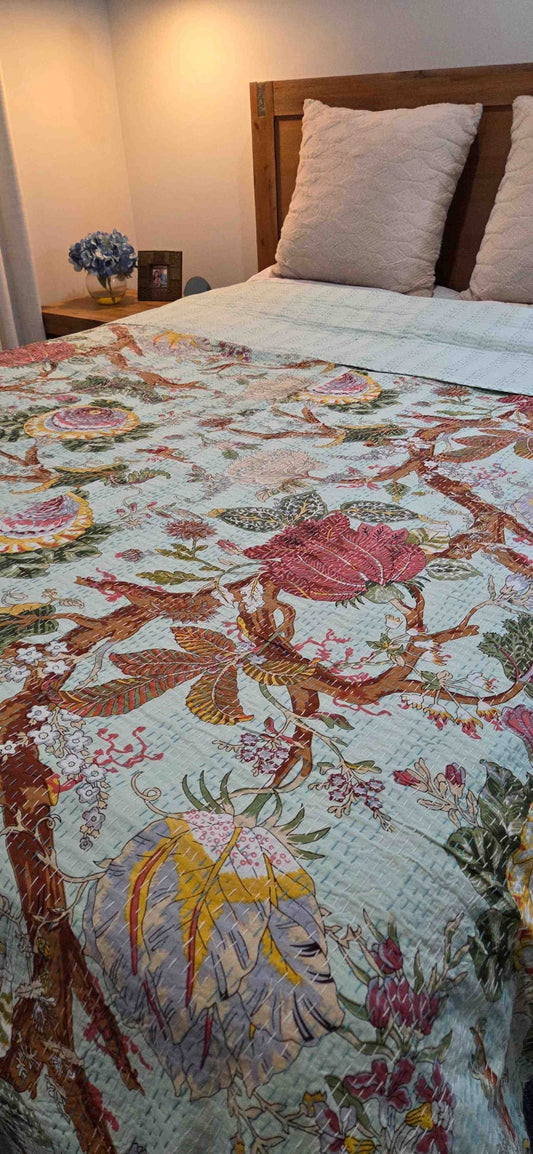 Pistachio ~ Kantha Bedspread ~ Queen | King
