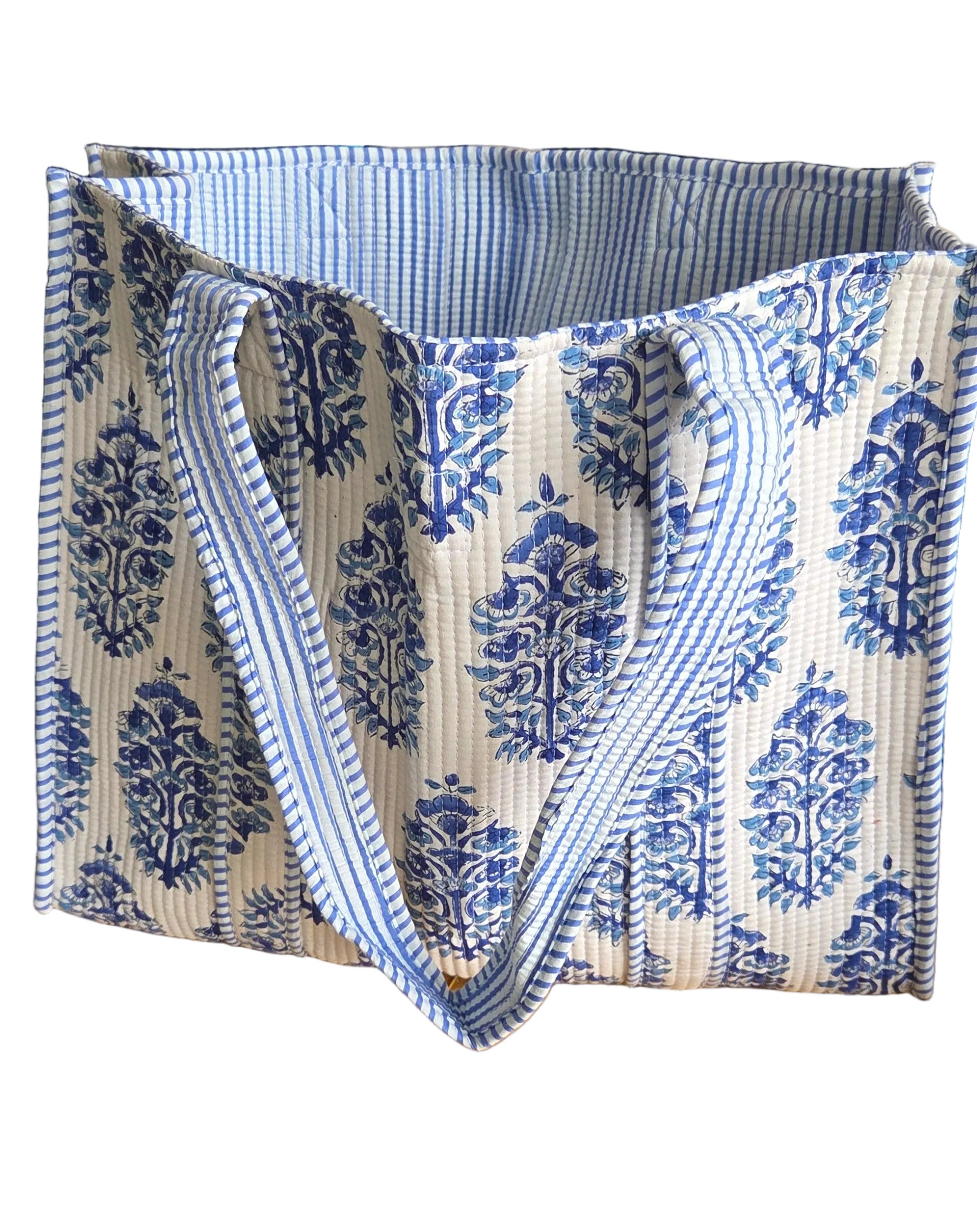 Disha | Blue Booti | Quilted Cotton Reversible Tote