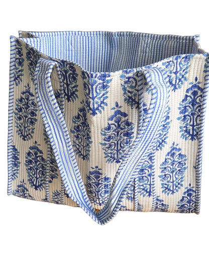 Disha | Blue Booti | Quilted Cotton Reversible Tote