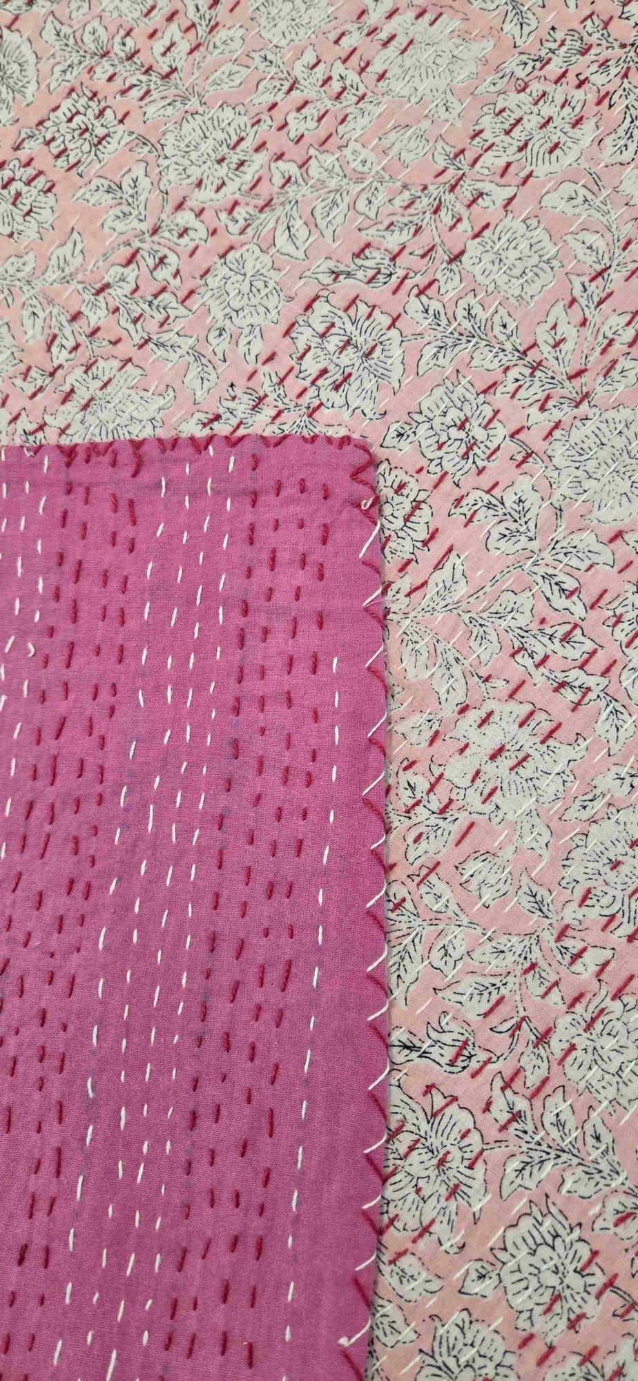 Rose Cotton ~ Kantha Bedspread ~ Queen | King