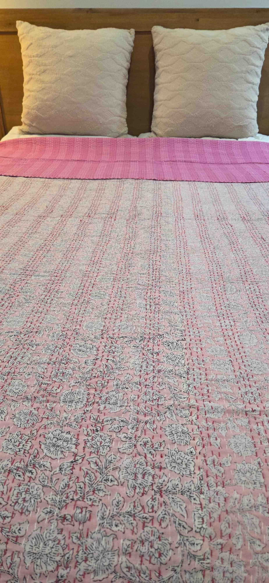 Rose Cotton ~ Kantha Bedspread ~ Queen | King