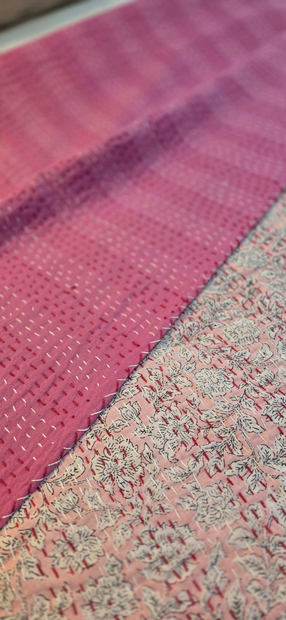 Rose Cotton ~ Kantha Bedspread ~ Queen | King