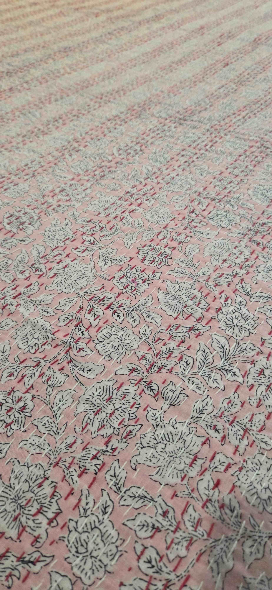 Rose Cotton ~ Kantha Bedspread ~ Queen | King
