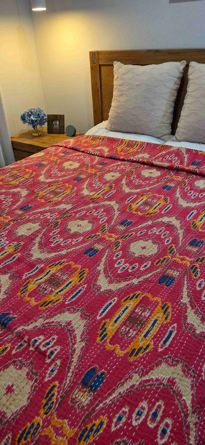 Ruby Blush ~ Kantha Bedspread ~ Queen | King