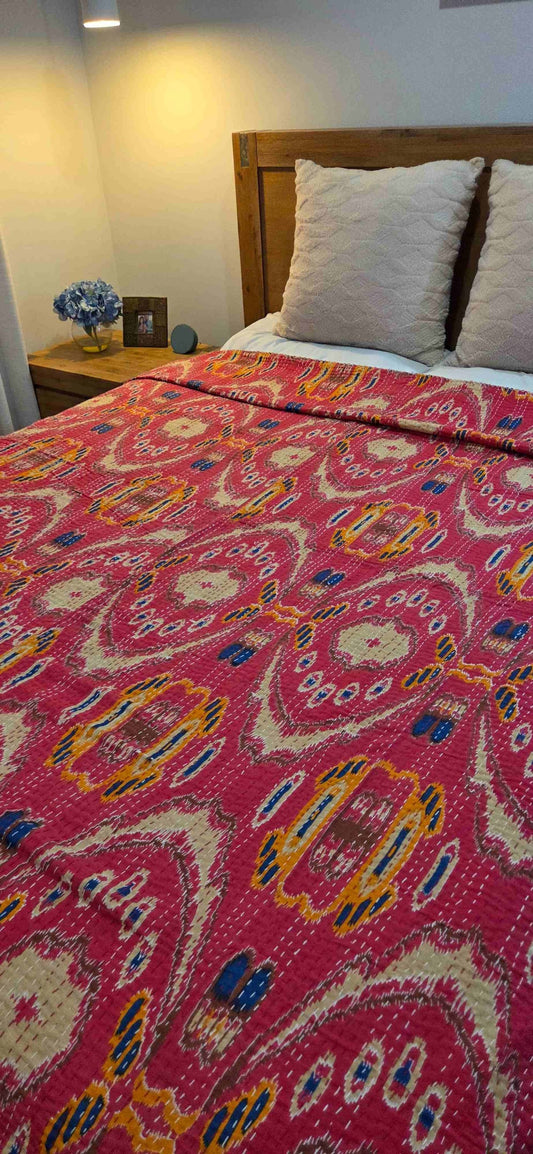 Ruby Blush ~ Kantha Bedspread ~ Queen | King