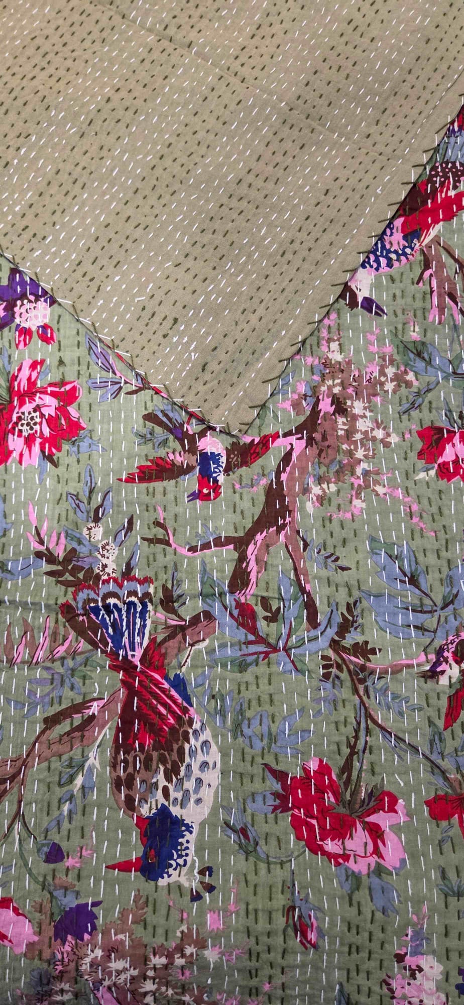 Sage Green ~ Kantha Bedspread ~ Queen | King