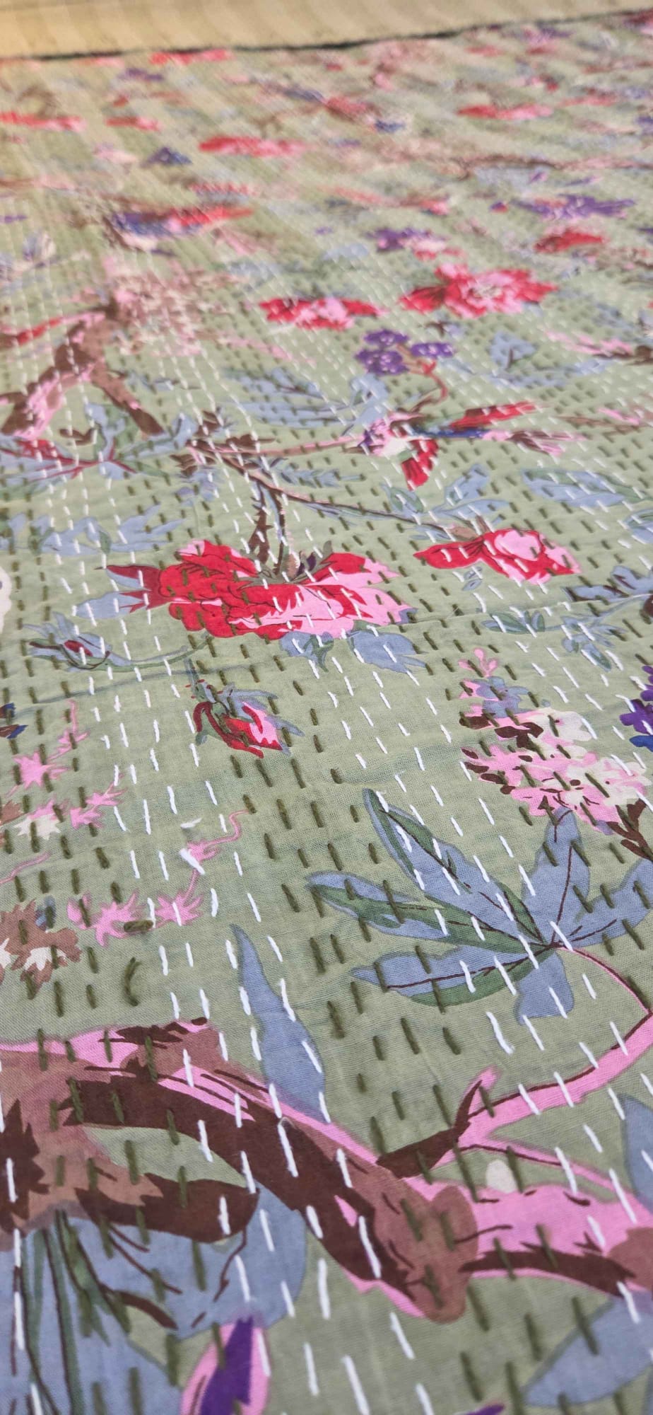 Sage Green ~ Kantha Bedspread ~ Queen | King