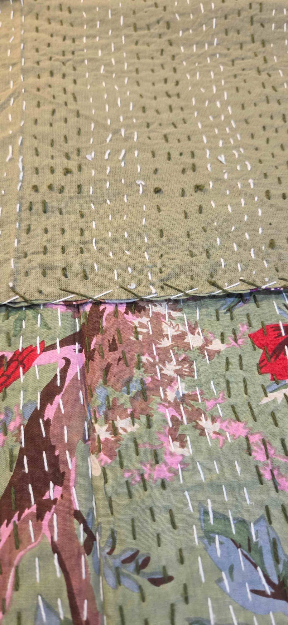 Sage Green ~ Kantha Bedspread ~ Queen | King