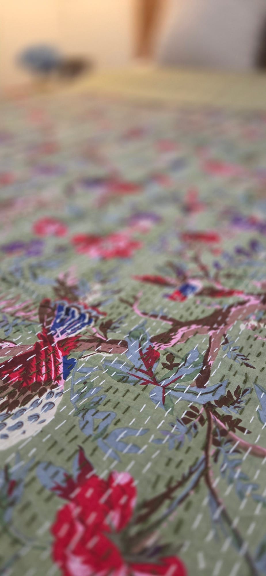 Sage Green ~ Kantha Bedspread ~ Queen | King