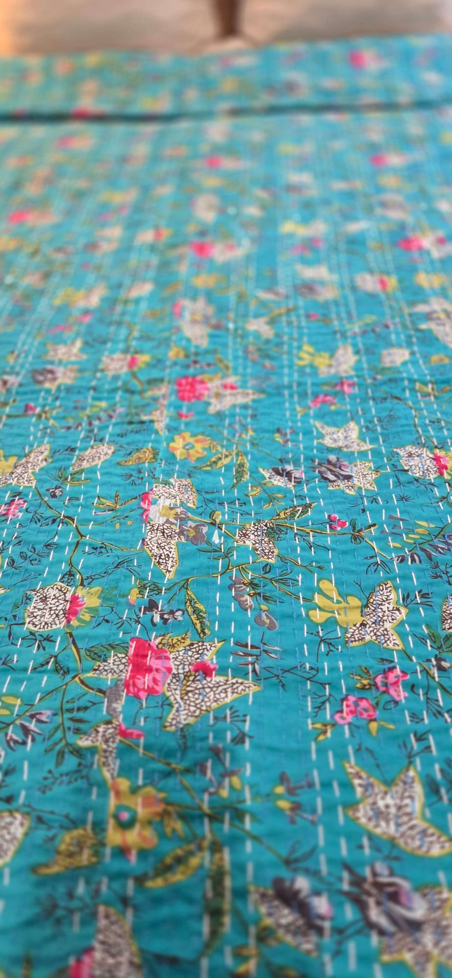 Turquoise ~ Kantha Bedspread ~ Queen | King