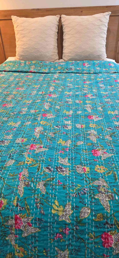 Turquoise ~ Kantha Bedspread ~ Queen | King