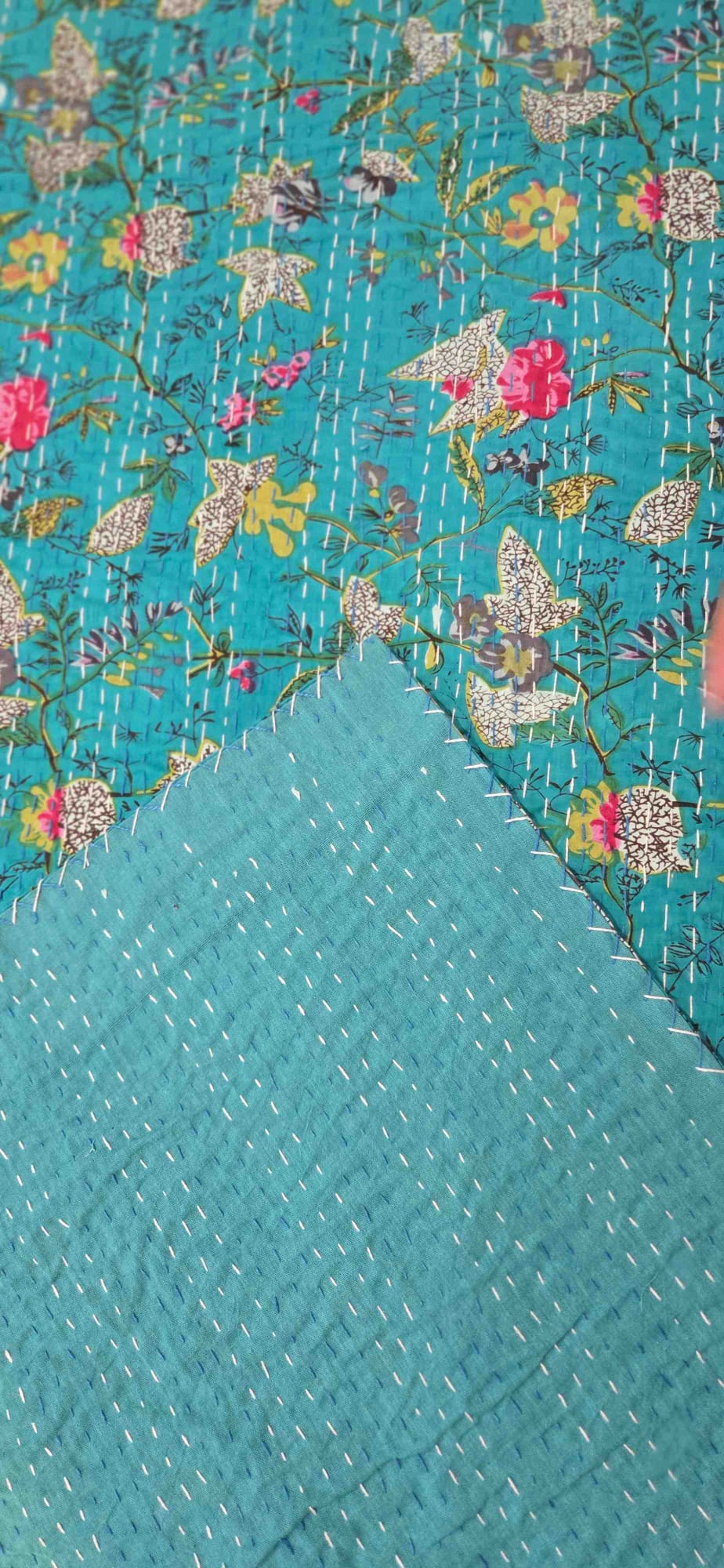Turquoise ~ Kantha Bedspread ~ Queen | King