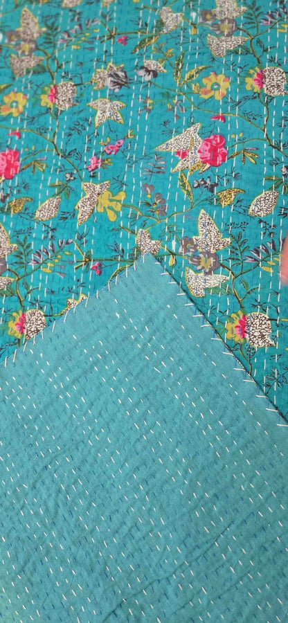 Turquoise ~ Kantha Bedspread ~ Queen | King